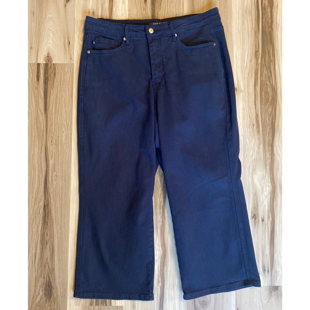 Judy Blue Navy Garment Dyed Wide Leg Crop Jeans 16W High Rise Womens